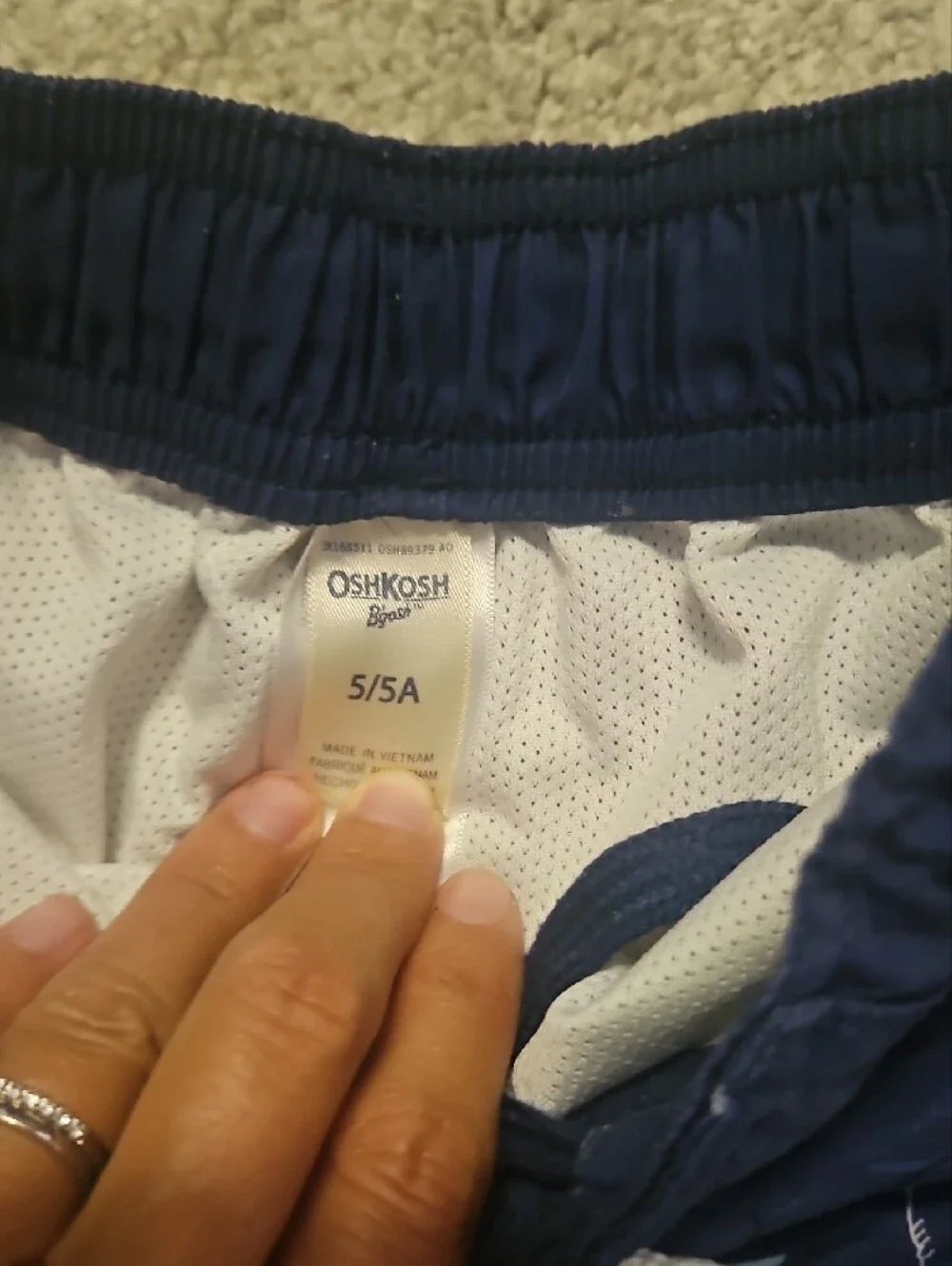 OshKosh B'gosh Navy Shark Print Swim Shorts with Red and Light Blue Accents